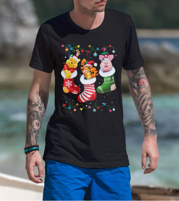 Pooh Tigger Piglet Christmas Stockings Holiday Cheer T-Shirt