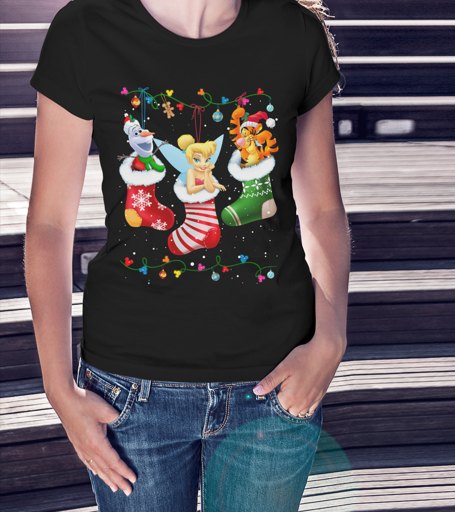 Tinkerbell Tigger Olaf Christmas Stockings T-Shirt