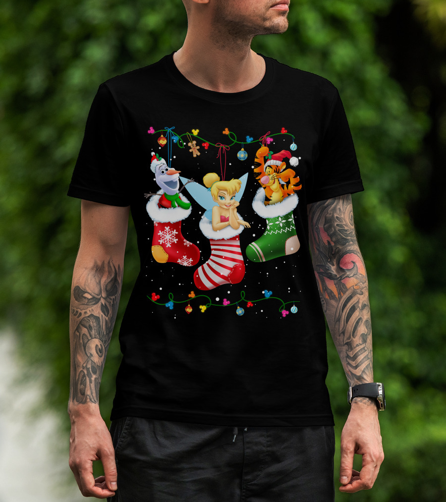 Tinkerbell Tigger Olaf Christmas Stockings T-Shirt