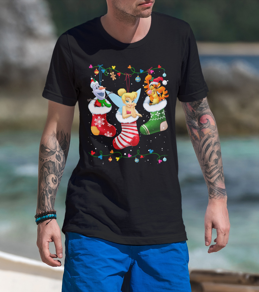 Tinkerbell Tigger Olaf Christmas Stockings T-Shirt