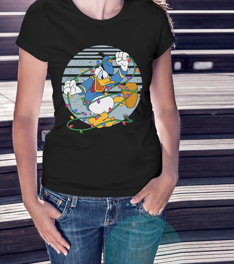 Donald Duck Wrapped In Christmas Lights T-Shirt