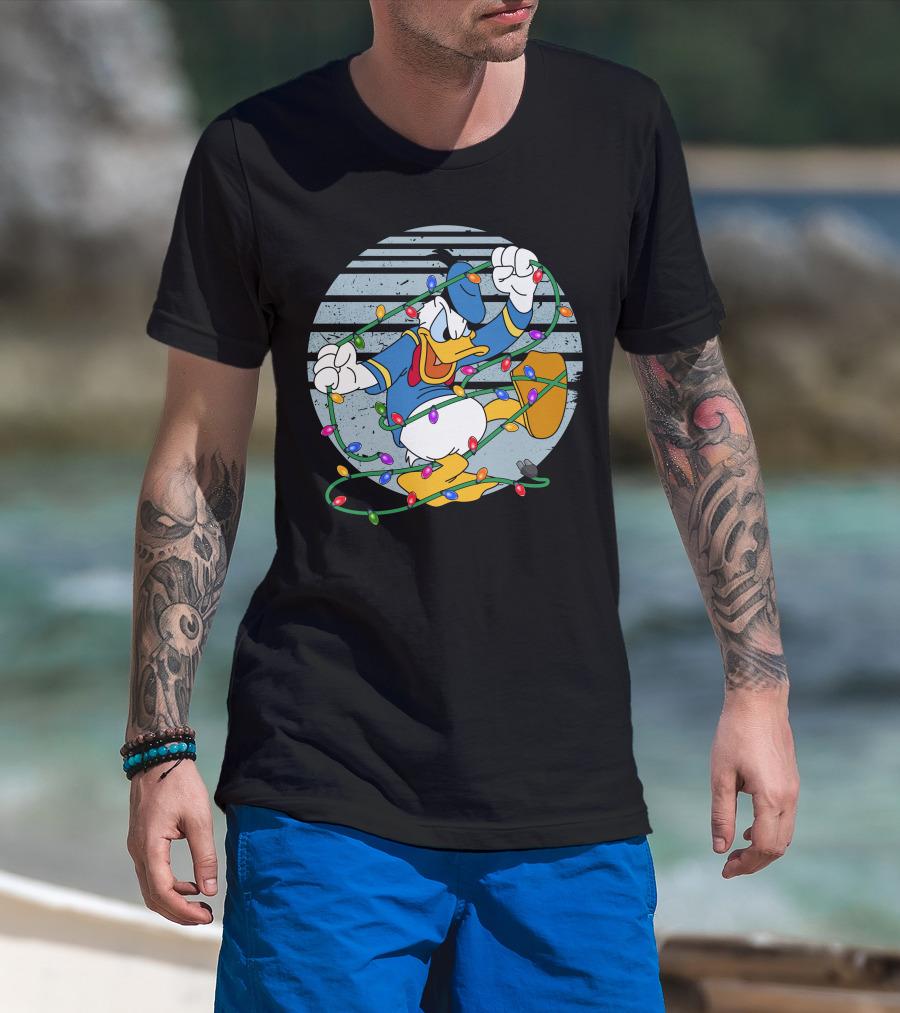 Donald Duck Wrapped In Christmas Lights T-Shirt