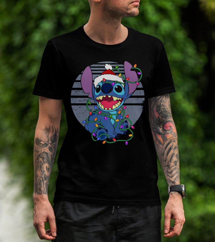 Stitch Christmas Lights Holiday Santa Hat T-Shirt