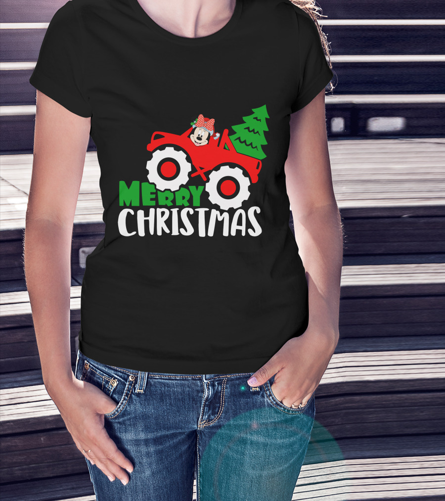 Minnie Merry Christmas Red Truck Tree T-Shirt
