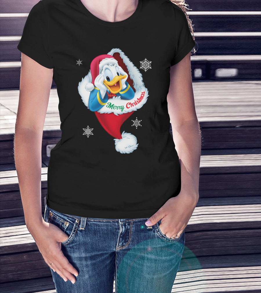 Donald Merry Christmas Snowflakes Santa Hat T-Shirt