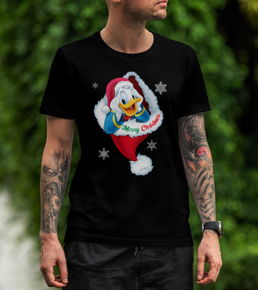 Donald Merry Christmas Snowflakes Santa Hat T-Shirt
