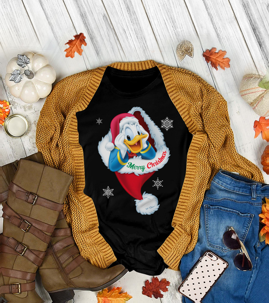 Donald Merry Christmas Snowflakes Santa Hat T-Shirt