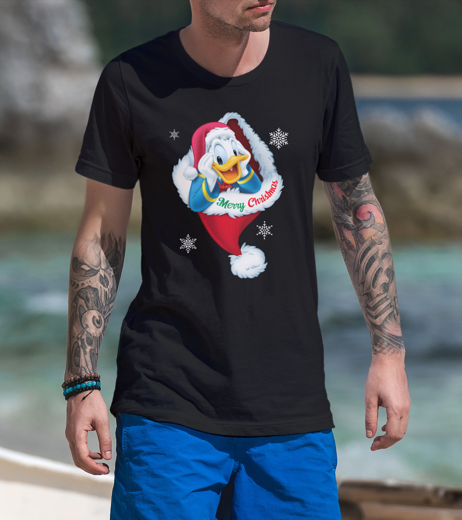 Donald Merry Christmas Snowflakes Santa Hat T-Shirt