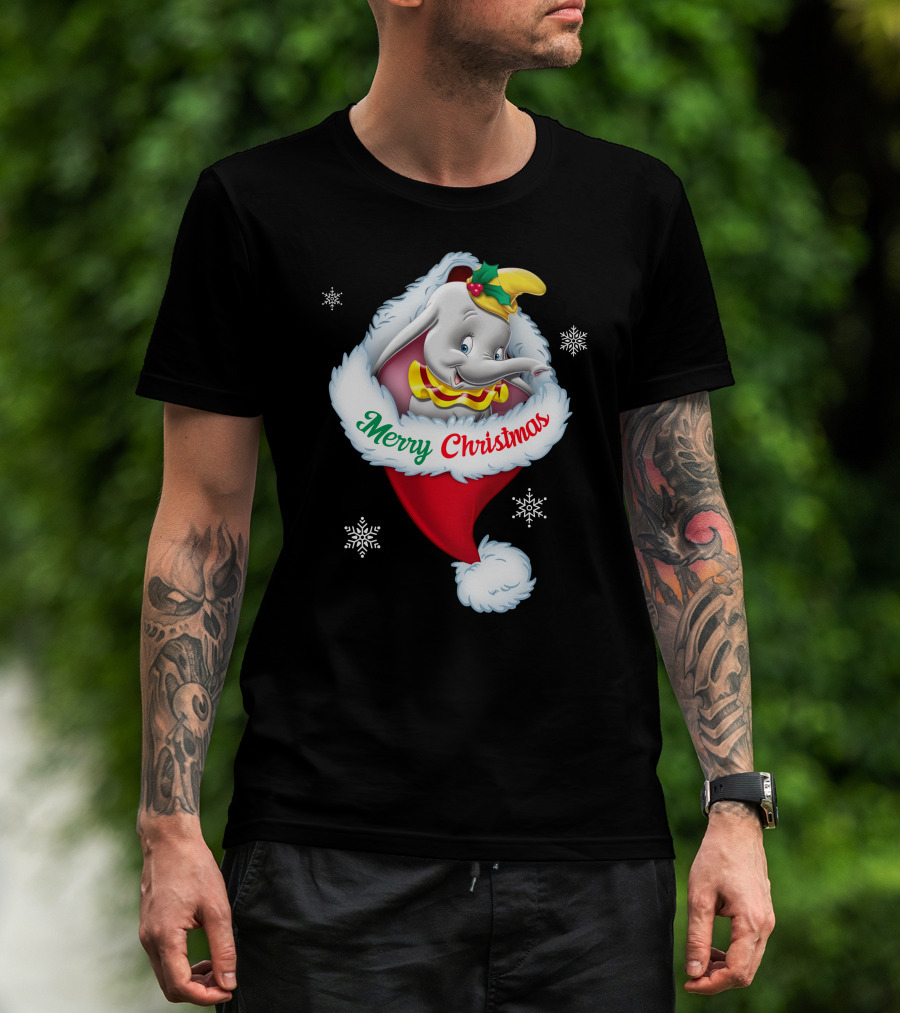 Dumbo Merry Christmas Santa Hat Snowflakes T-Shirt