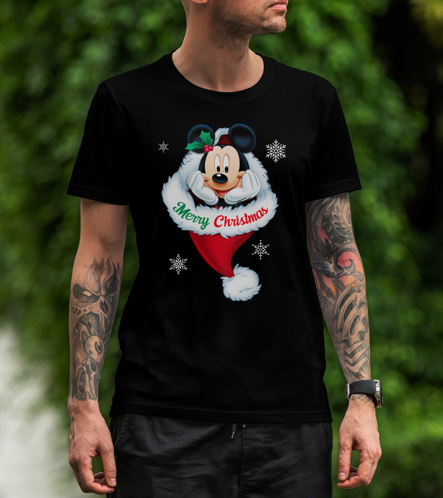 Mickey Merry Christmas Holiday Snowflakes T-Shirt