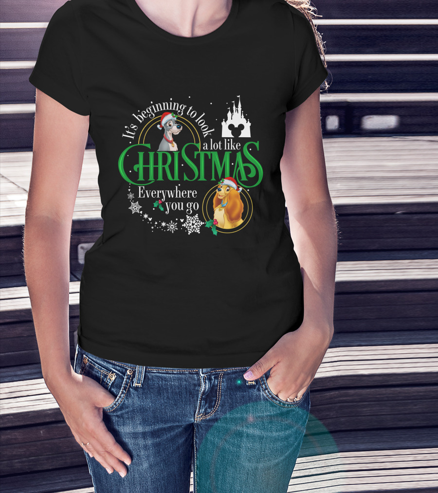 It's Beginning To Look A Lot Like Christmas Everywhere You Go Lady And The Tramp Disney Castle T-Shirt