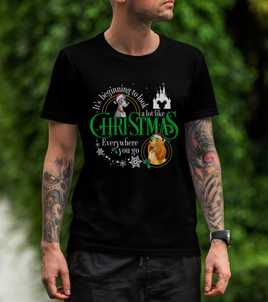 It's Beginning To Look A Lot Like Christmas Everywhere You Go Lady And The Tramp Disney Castle T-Shirt