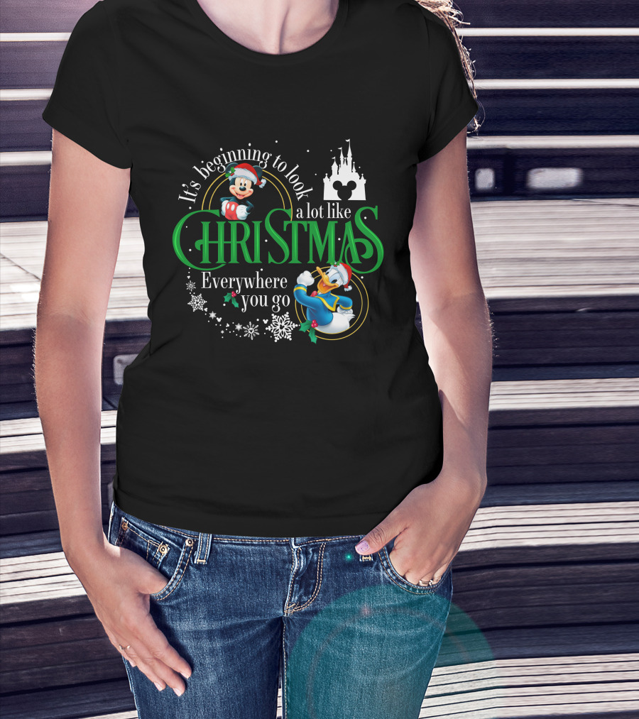 It's Beginning To Look A Lot Like Christmas Everywhere You Go Mickey Donald T-Shirt