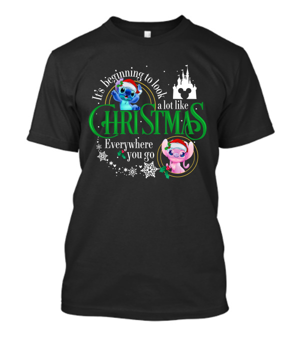 It's Beginning To Look A Lot Like Christmas Everywhere You Go Stitch And Angel T-Shirt