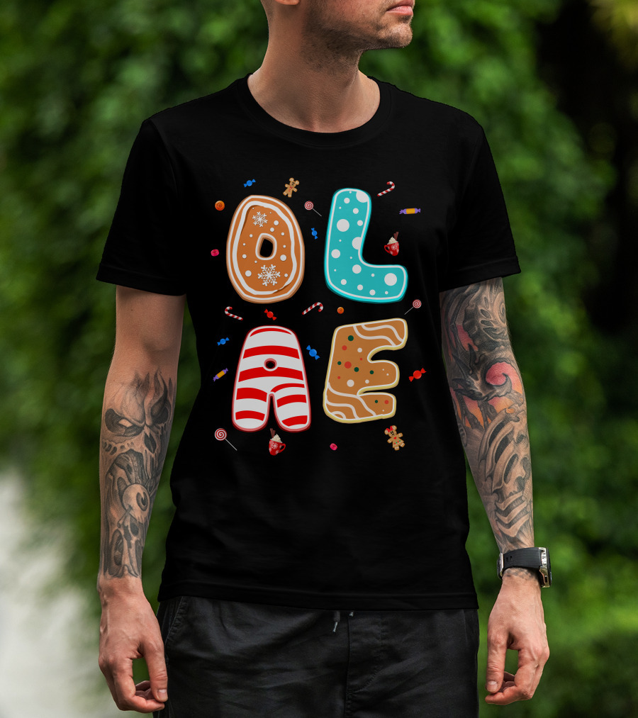 Olaf Gingerbread Candy Christmas Letters T-Shirt