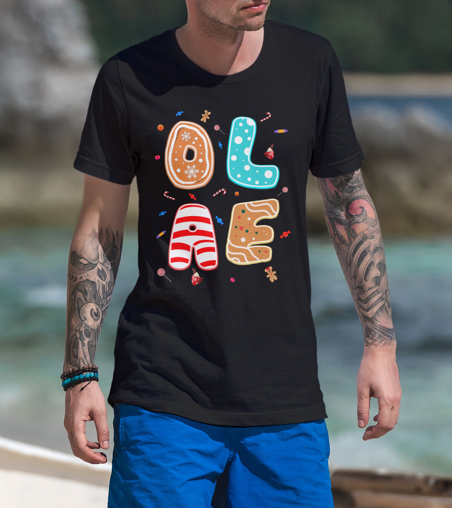 Olaf Gingerbread Candy Christmas Letters T-Shirt
