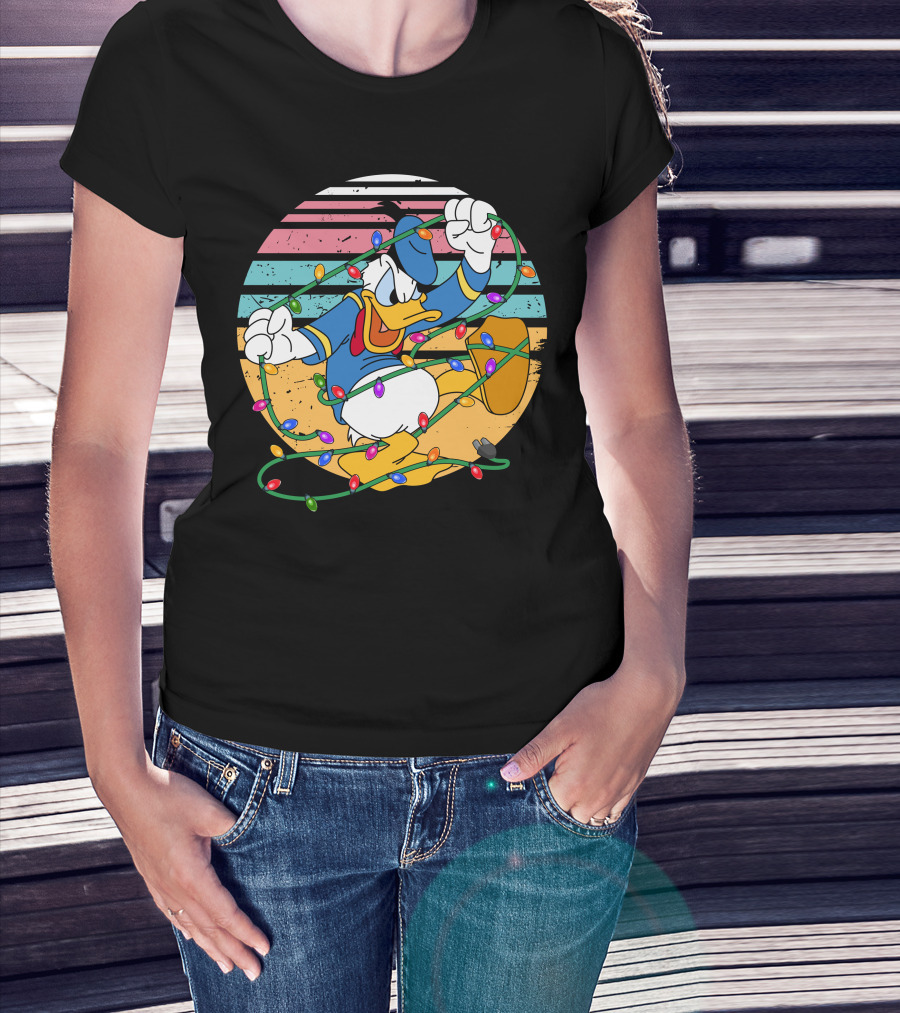 Donald Duck Tangled In Christmas Lights Vintage Style T-Shirt