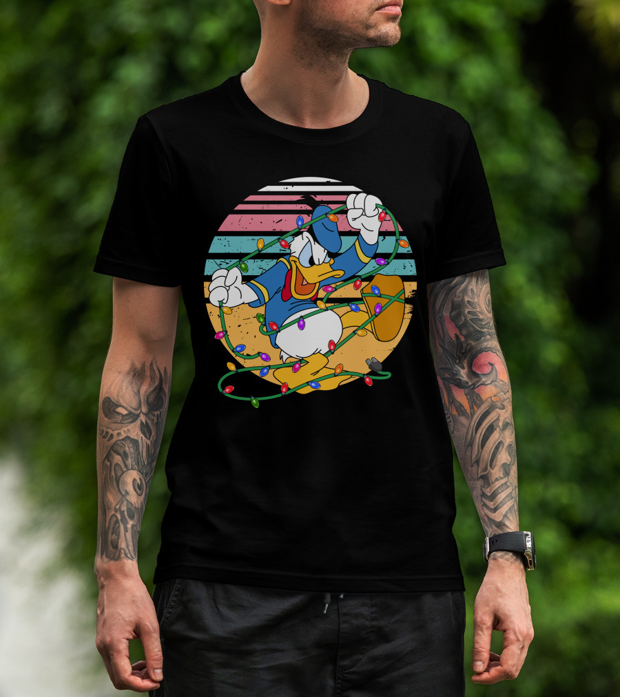 Donald Duck Tangled In Christmas Lights Vintage Style T-Shirt