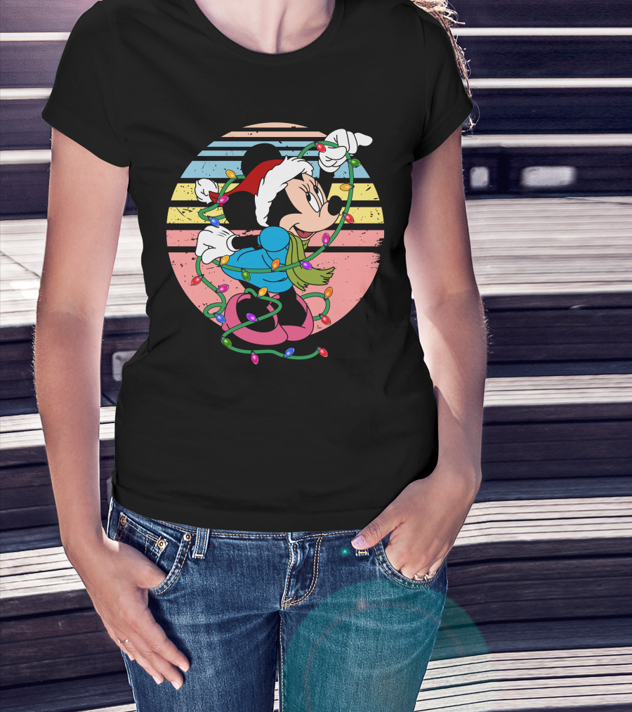 Retro Minnie Mouse Christmas Lights Holiday Season T-Shirt