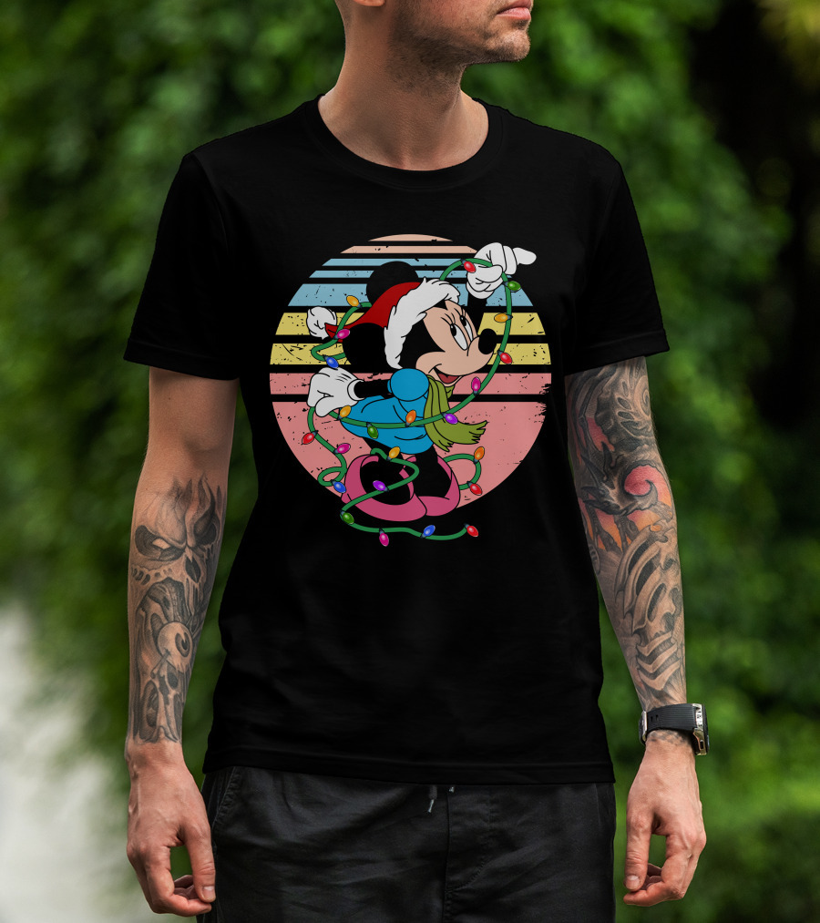 Retro Minnie Mouse Christmas Lights Holiday Season T-Shirt