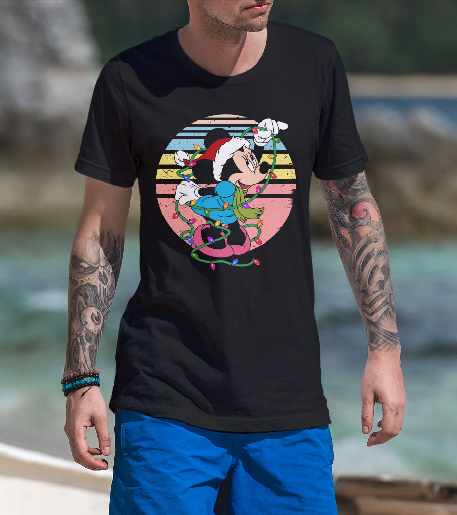 Retro Minnie Mouse Christmas Lights Holiday Season T-Shirt