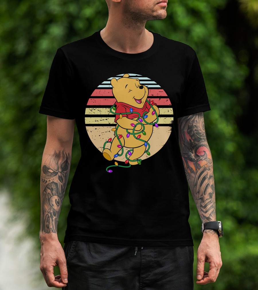 Winnie The Pooh Retro Christmas Lights Vintage Style T-Shirt