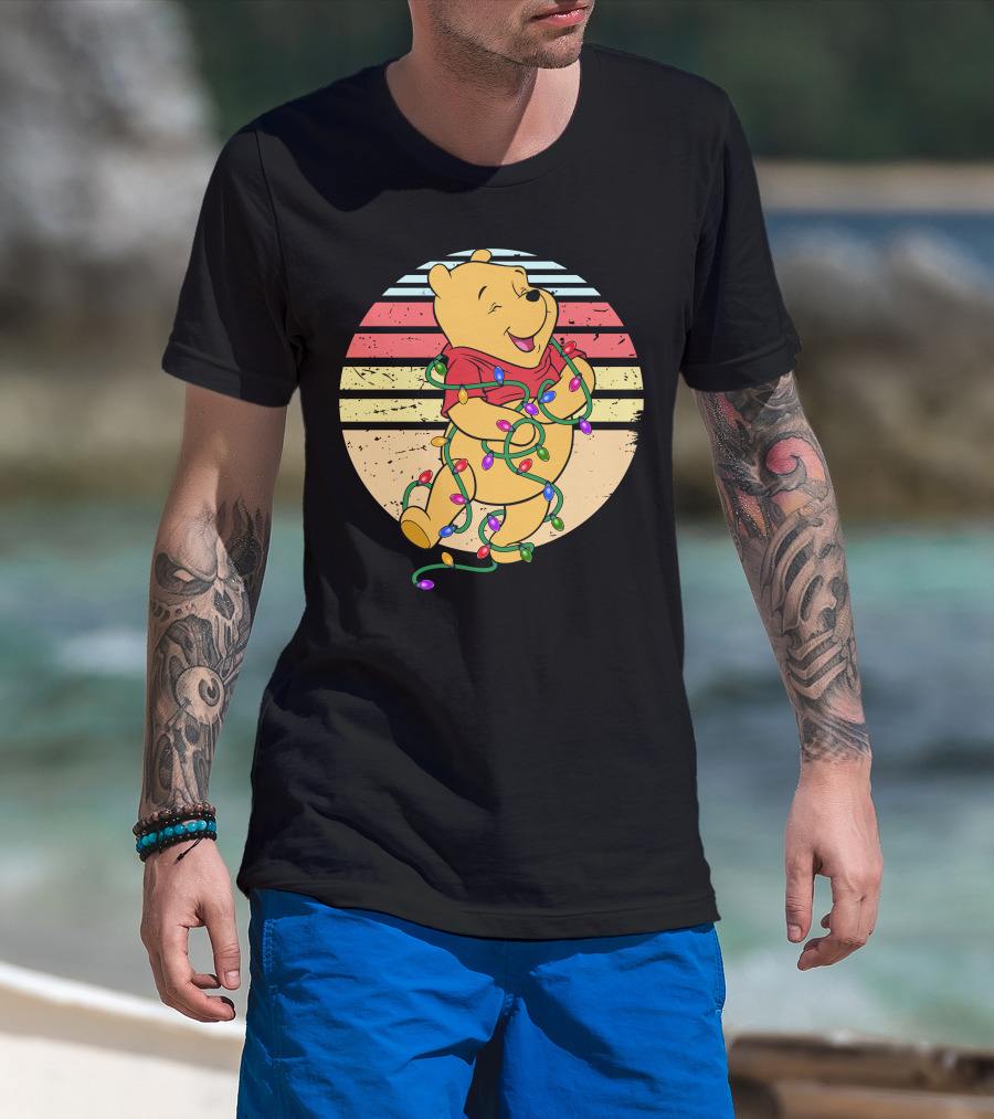 Winnie The Pooh Retro Christmas Lights Vintage Style T-Shirt