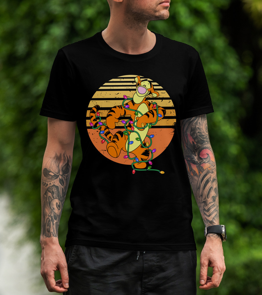 Tigger Christmas Lights Retro Sunset T-Shirt