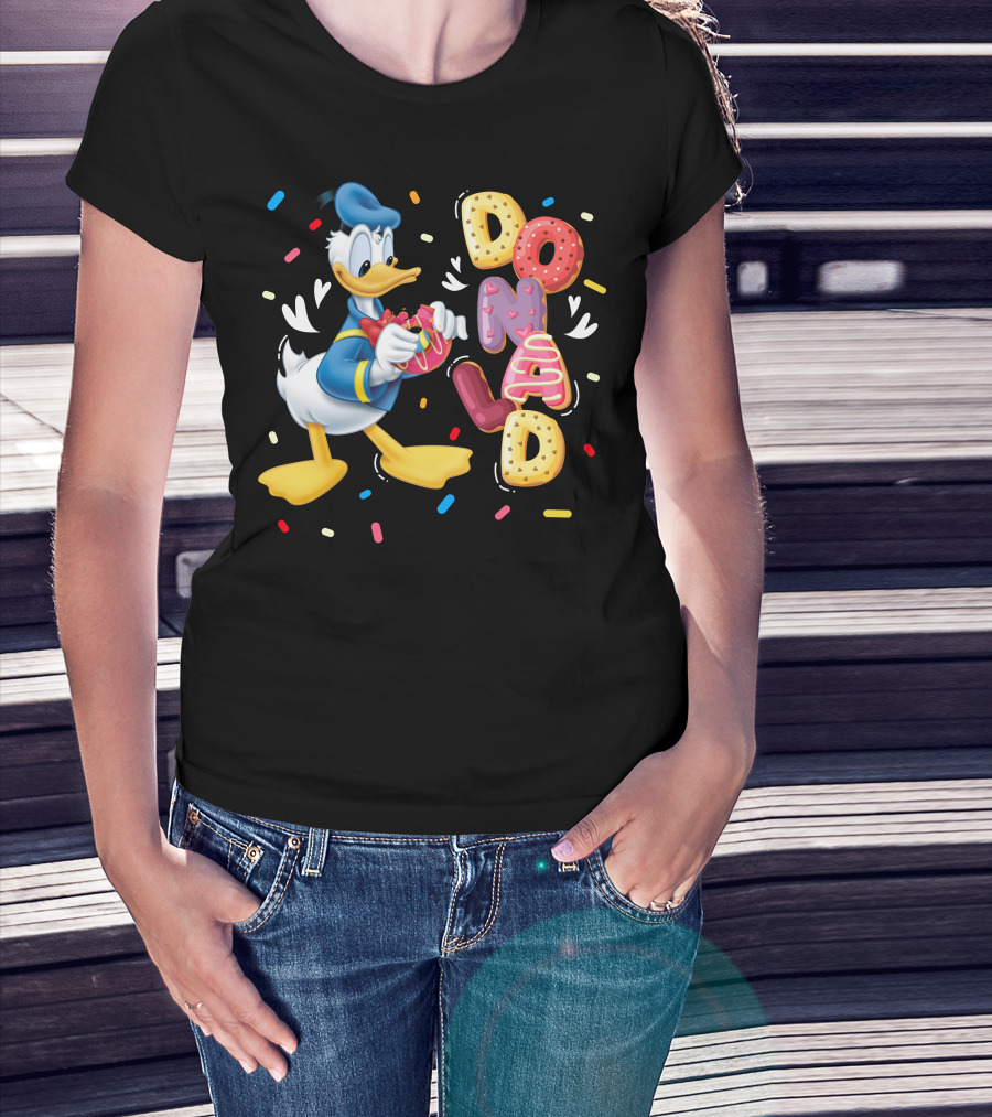 Donald Duck With Colorful Donut Letters And Sprinkles T-Shirt