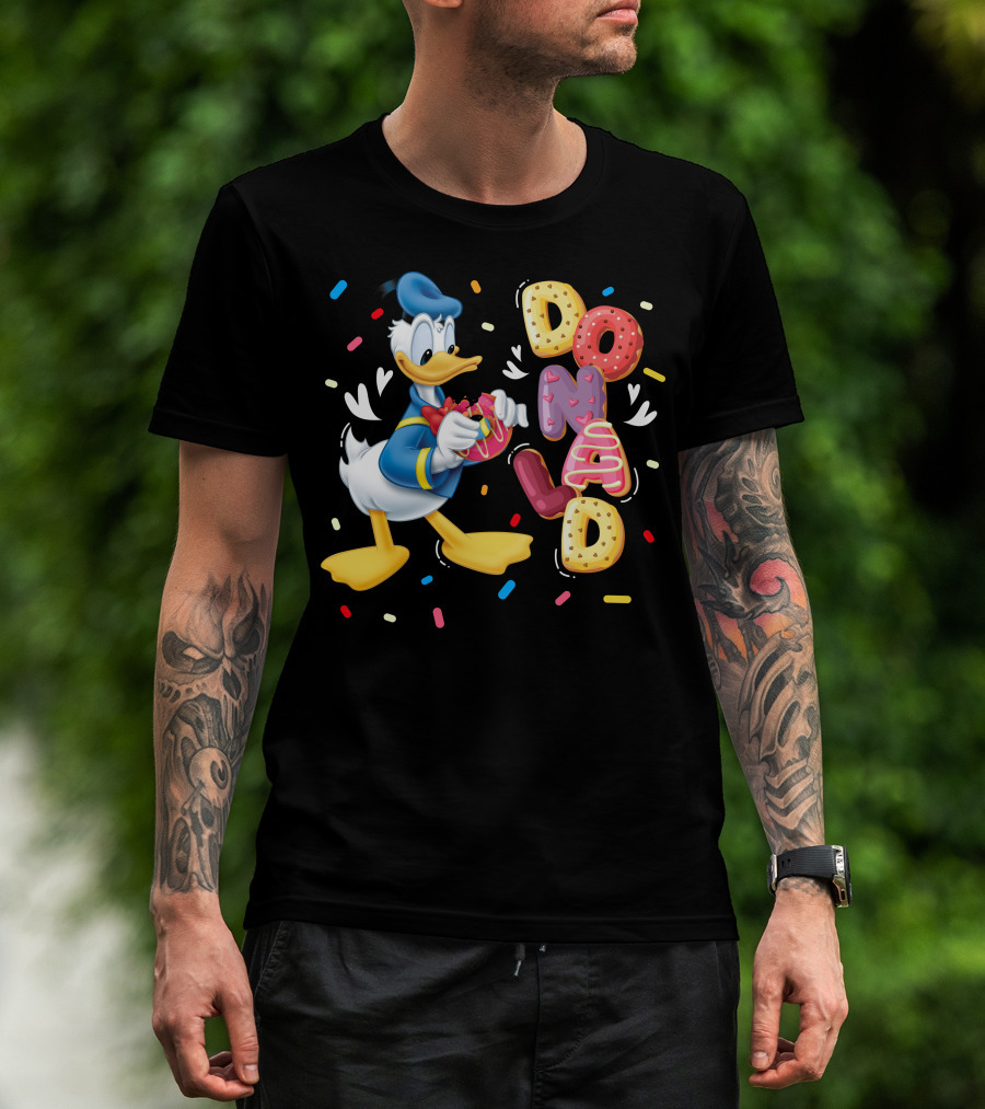 Donald Duck With Colorful Donut Letters And Sprinkles T-Shirt