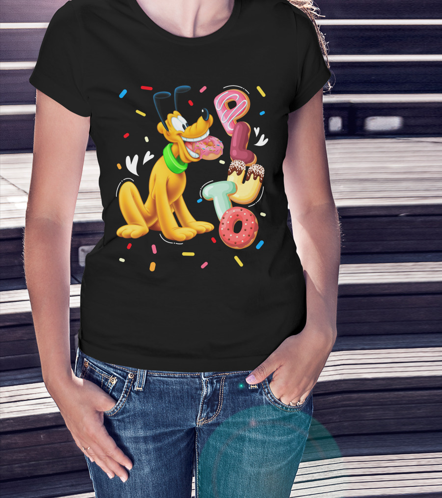 Pluto Donut Letters Colorful Confetti Celebration T-Shirt