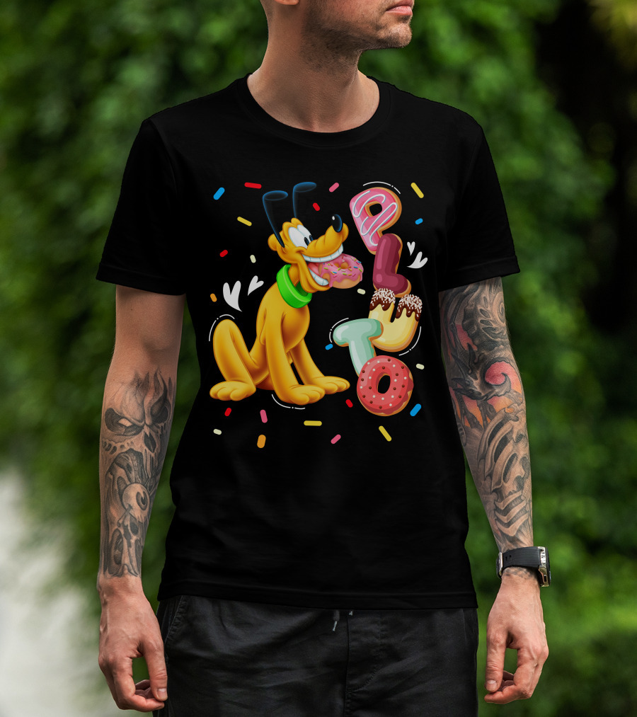 Pluto Donut Letters Colorful Confetti Celebration T-Shirt