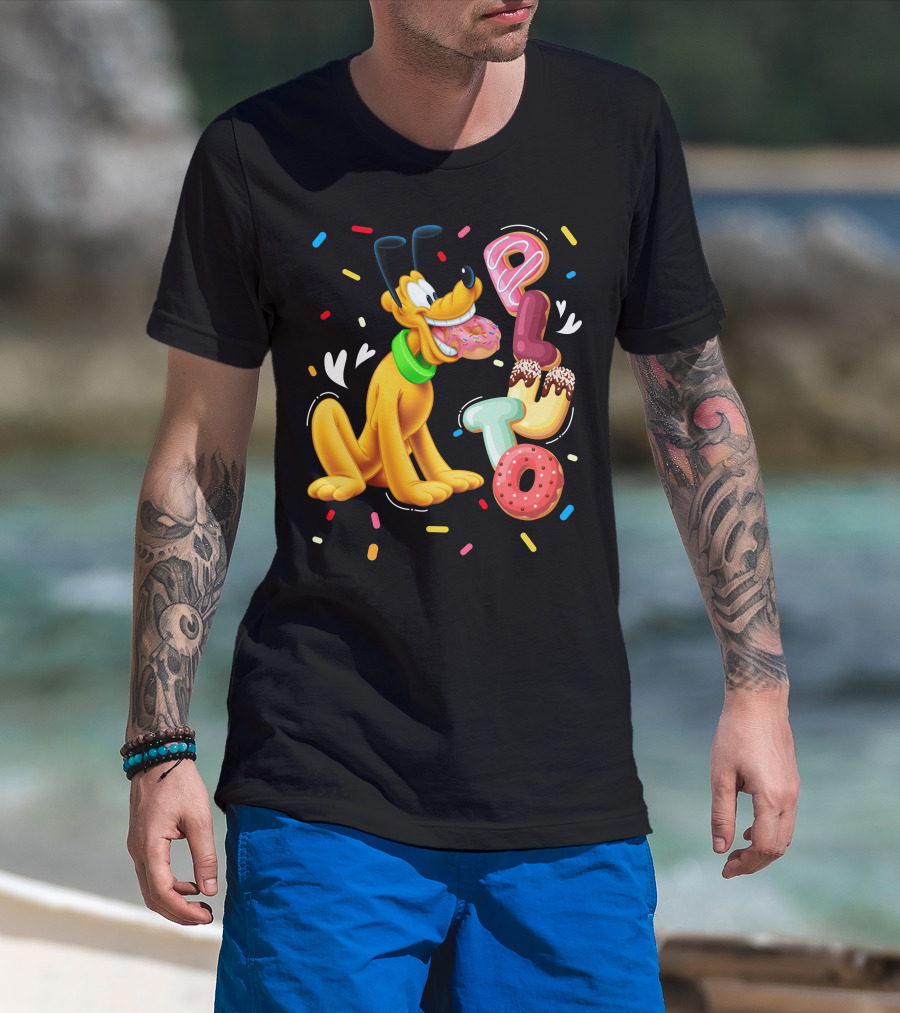 Pluto Donut Letters Colorful Confetti Celebration T-Shirt