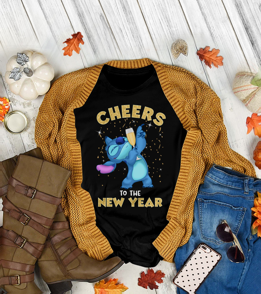 Cheers To The New Year Stitch Champagne Celebration T-Shirt