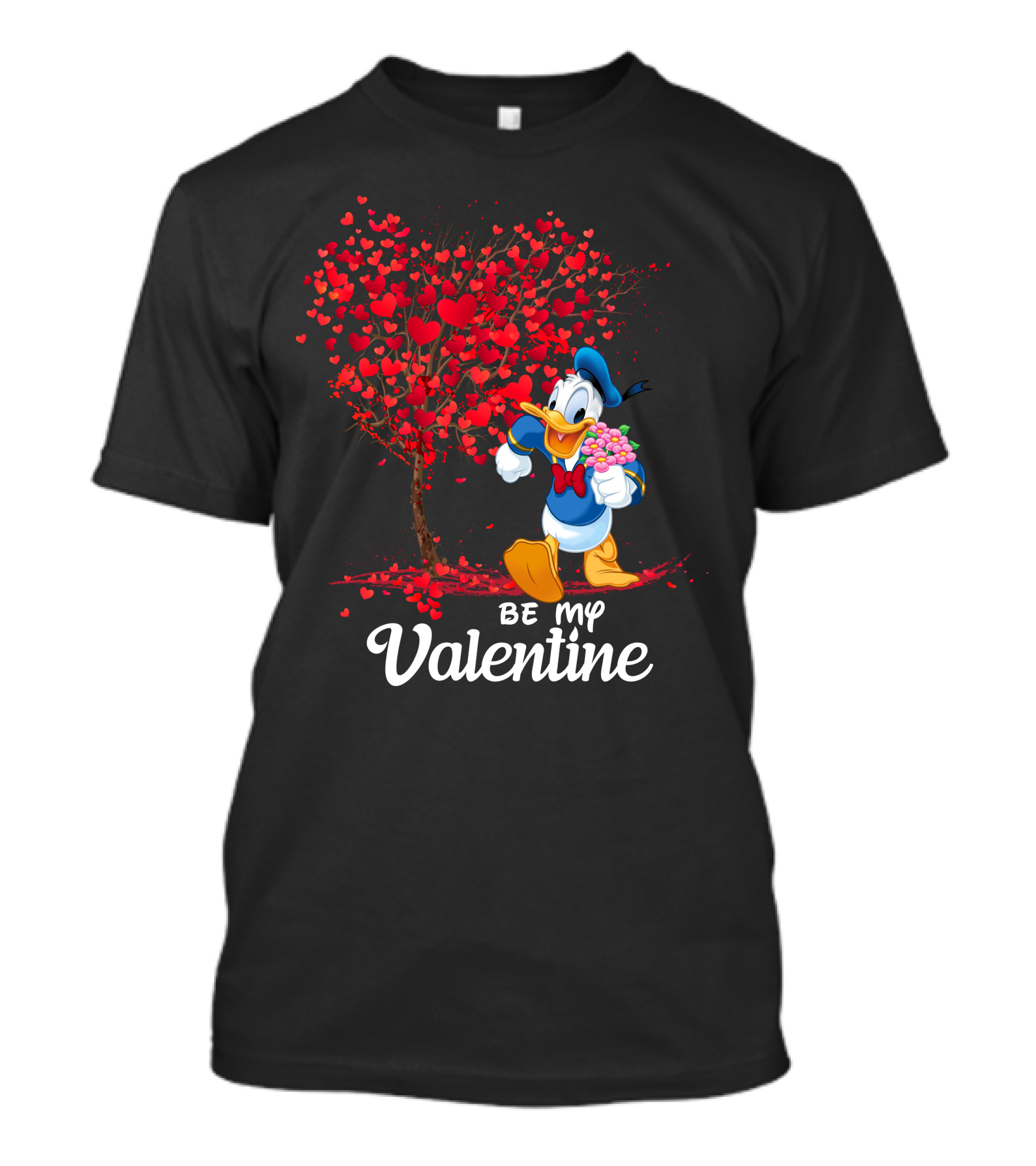 Be My Valentine Donald Duck Holding Flowers And Heart Tree T-Shirt