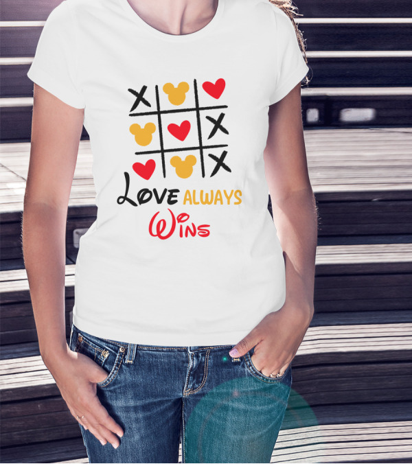 LOVE ALWAYS WINS Tic Tac Toe Hearts And Mickey T-Shirt