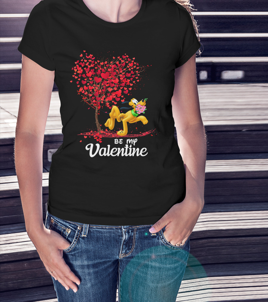 Pluto Be My Valentine Heart Tree Flowers T-Shirt