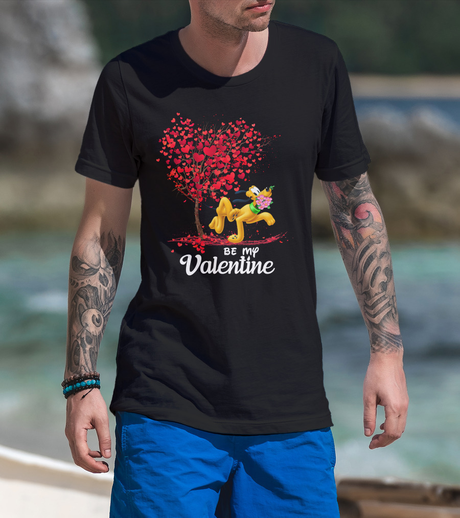 Pluto Be My Valentine Heart Tree Flowers T-Shirt