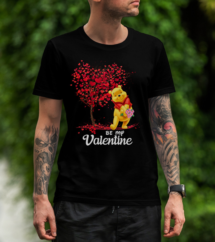 Winnie The Pooh Be My Valentine With Heart Tree And Bouquet T-Shirt
