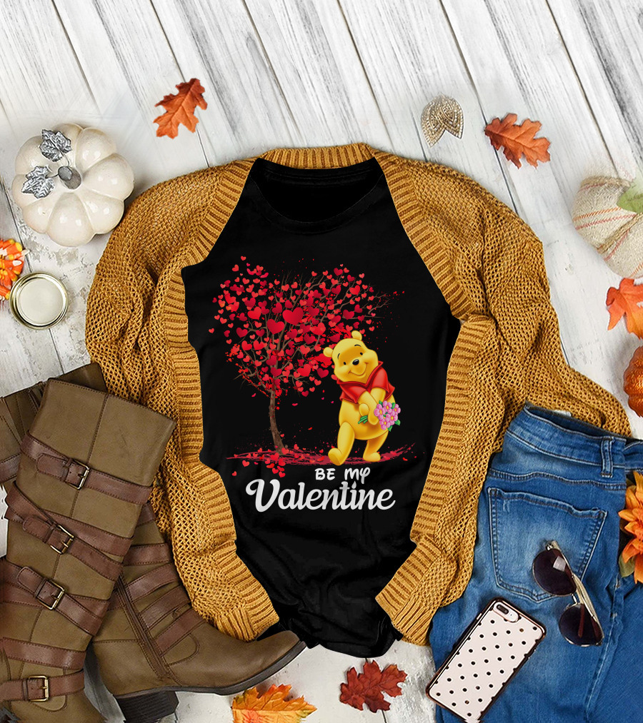 Winnie The Pooh Be My Valentine With Heart Tree And Bouquet T-Shirt