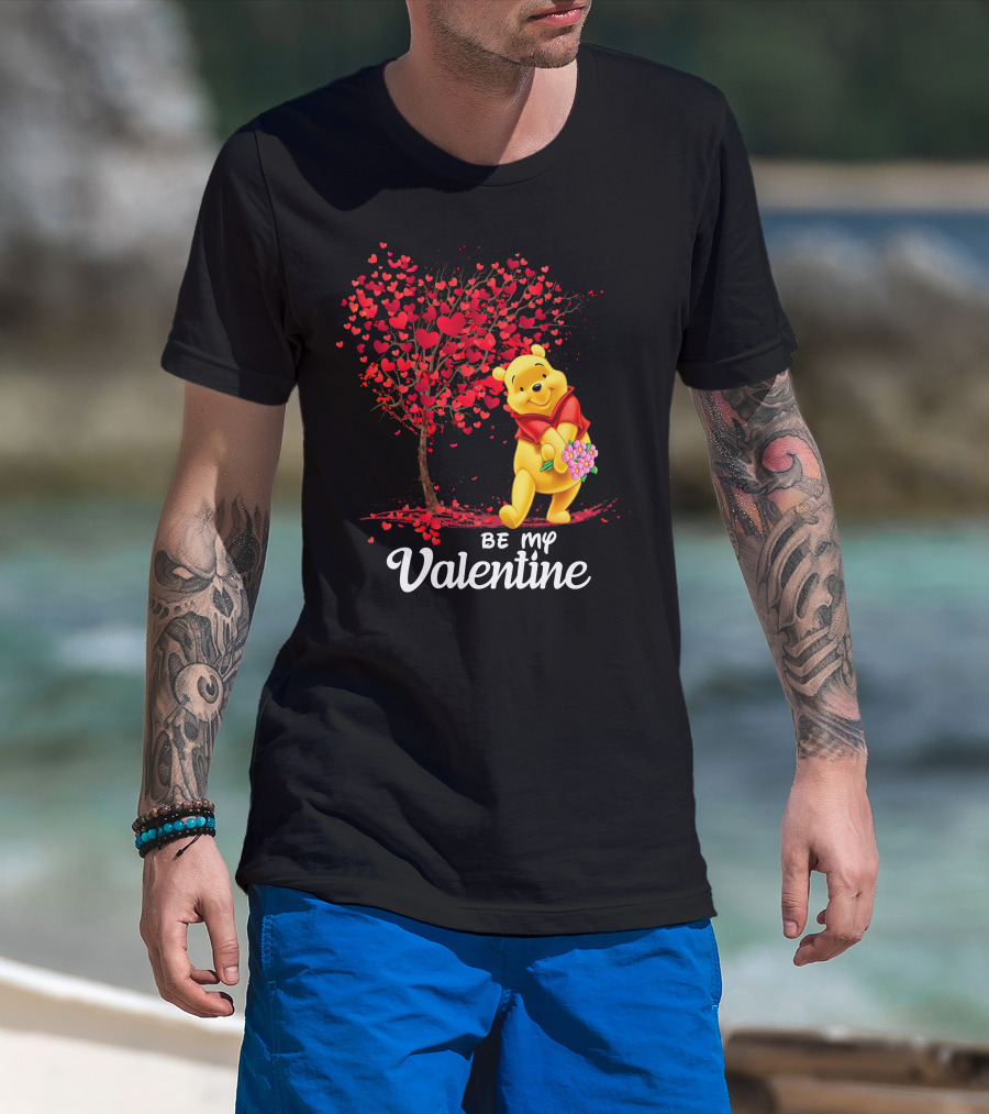 Winnie The Pooh Be My Valentine With Heart Tree And Bouquet T-Shirt