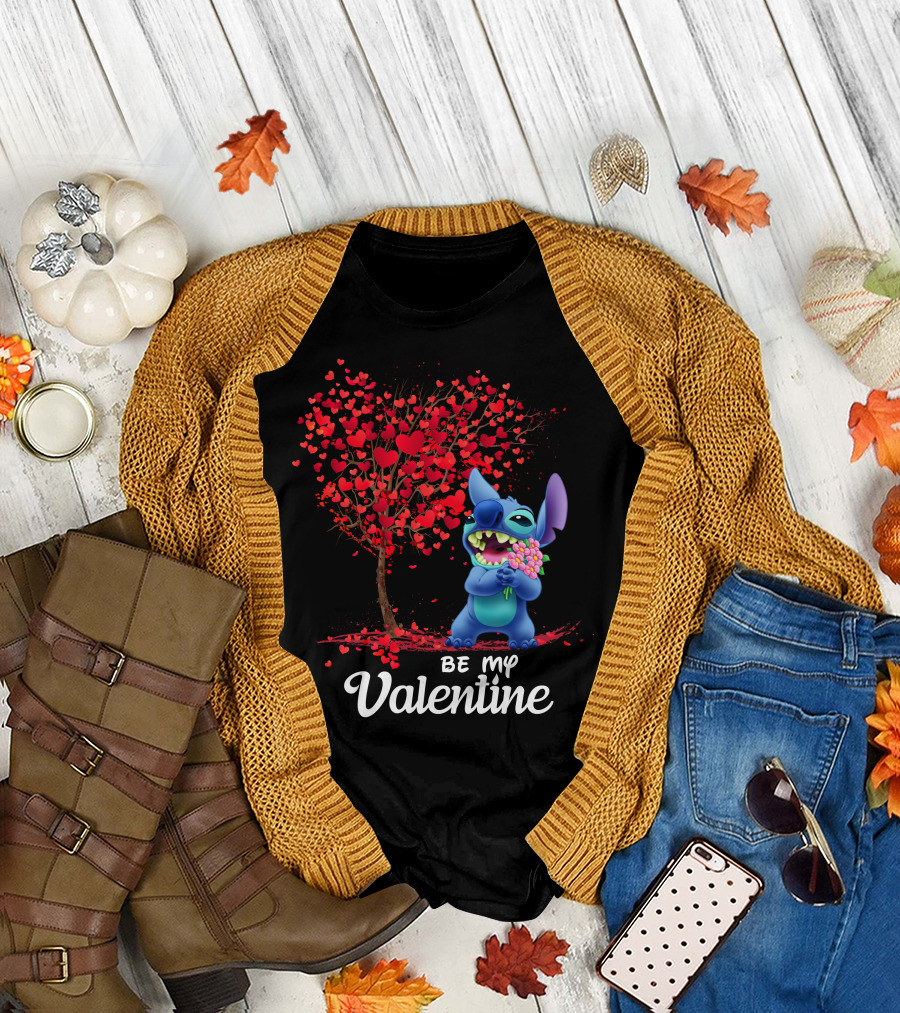 Lilo And Stitch Be My Valentine Heart Tree T-Shirt
