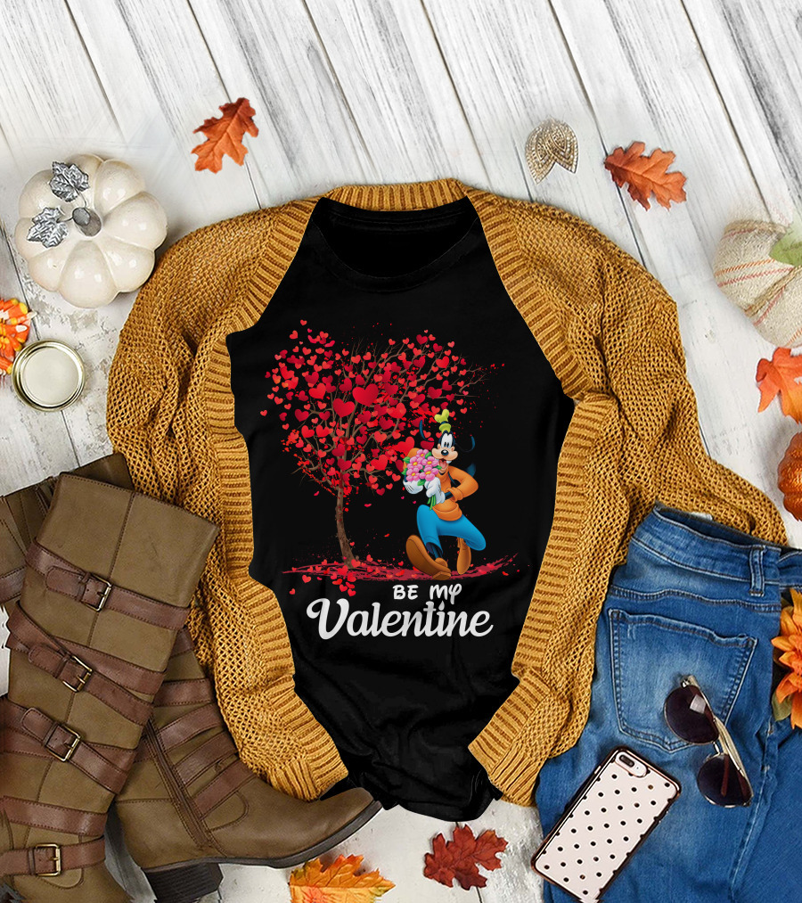 Goofy Be My Valentine With Heart And Tree T-Shirt