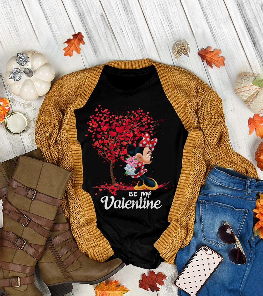 Minnie Be My Valentine Heart Tree With Flowers T-Shirt