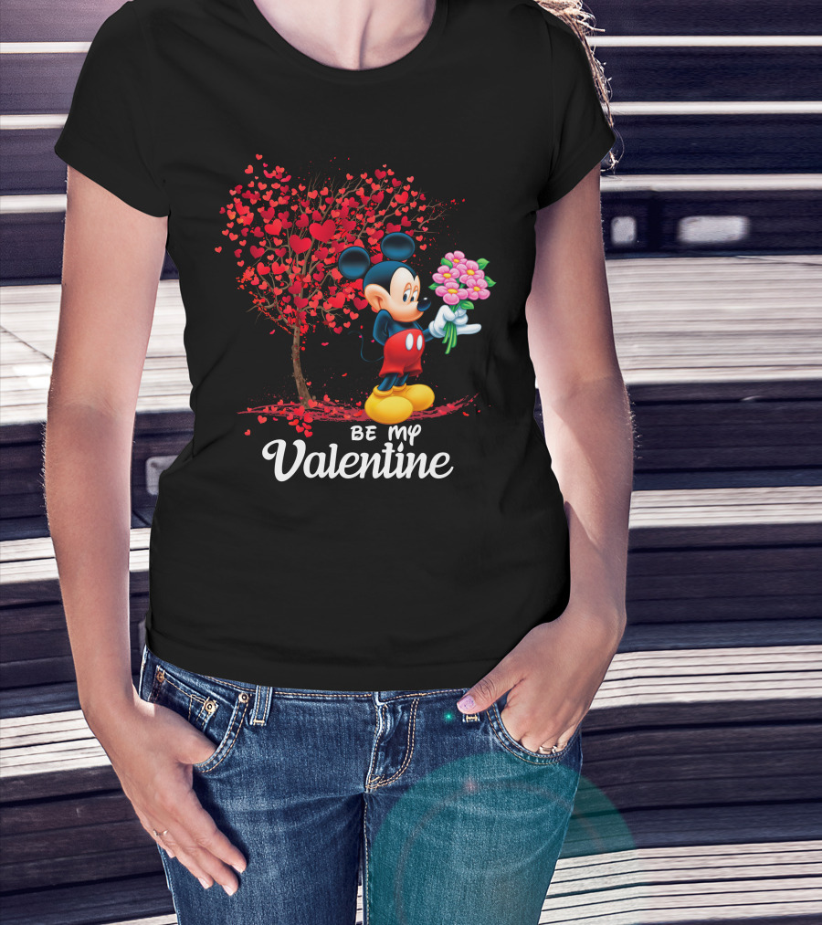 Be My Valentine Mickey Mouse Heart Tree Flowers T-Shirt