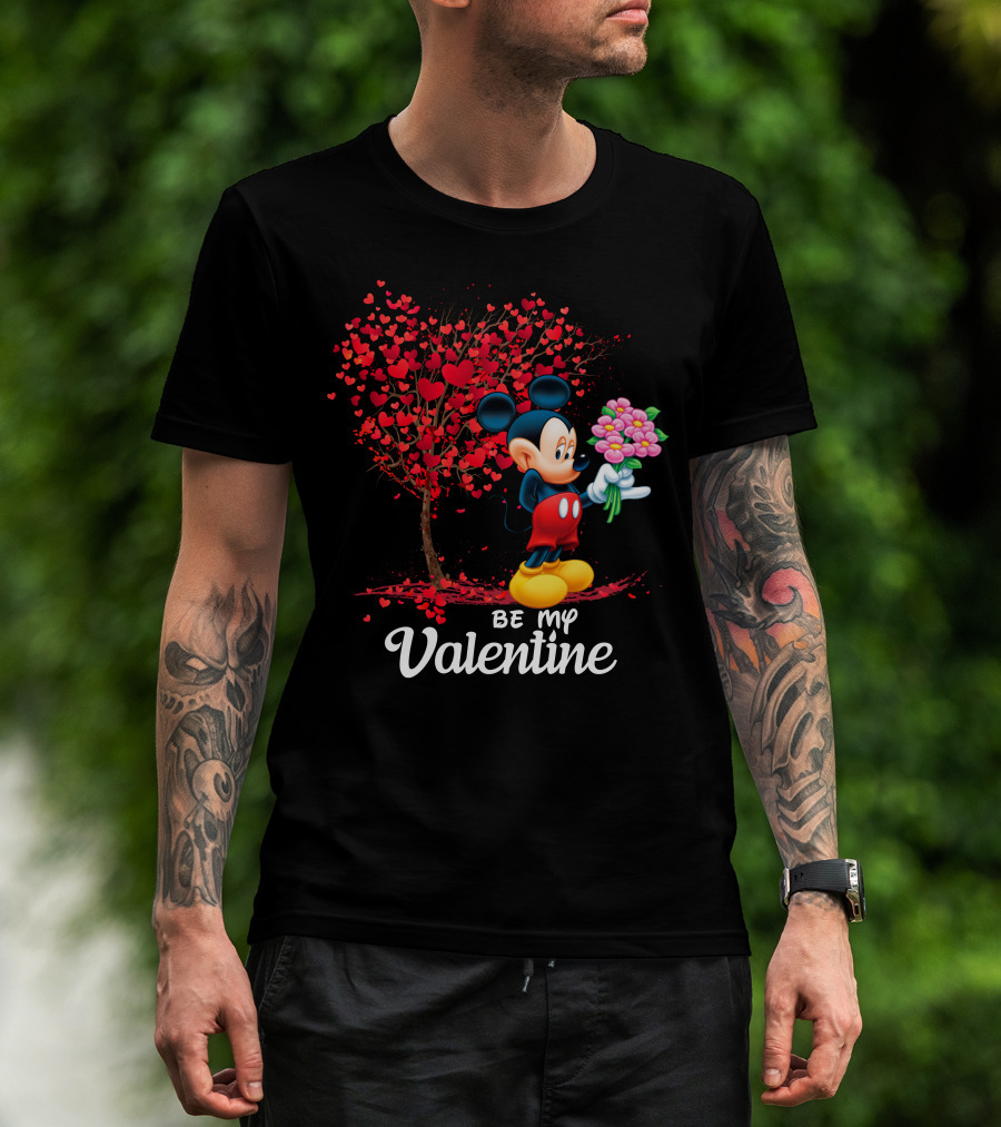 Be My Valentine Mickey Mouse Heart Tree Flowers T-Shirt