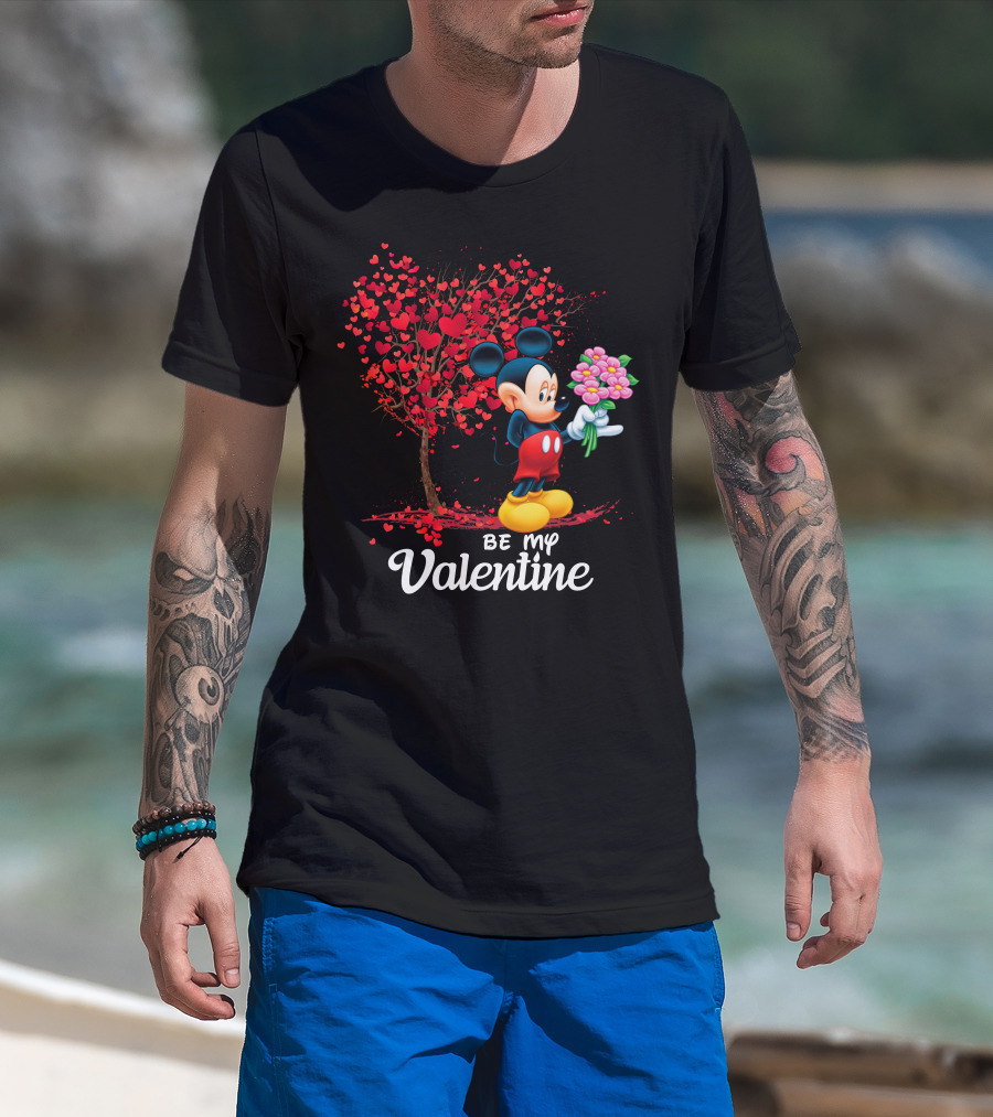 Be My Valentine Mickey Mouse Heart Tree Flowers T-Shirt