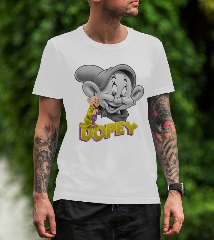 Dopey Disney Character With Cartoon Classic Style T-Shirt