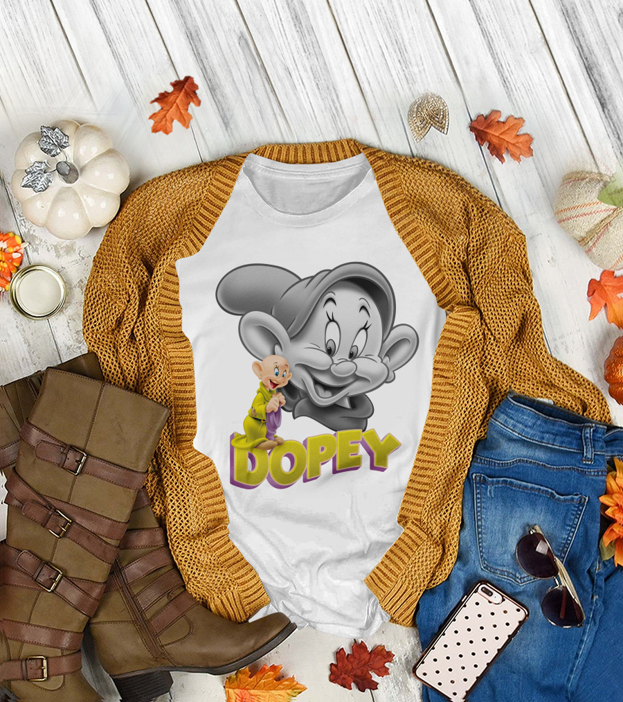 Dopey Disney Character With Cartoon Classic Style T-Shirt