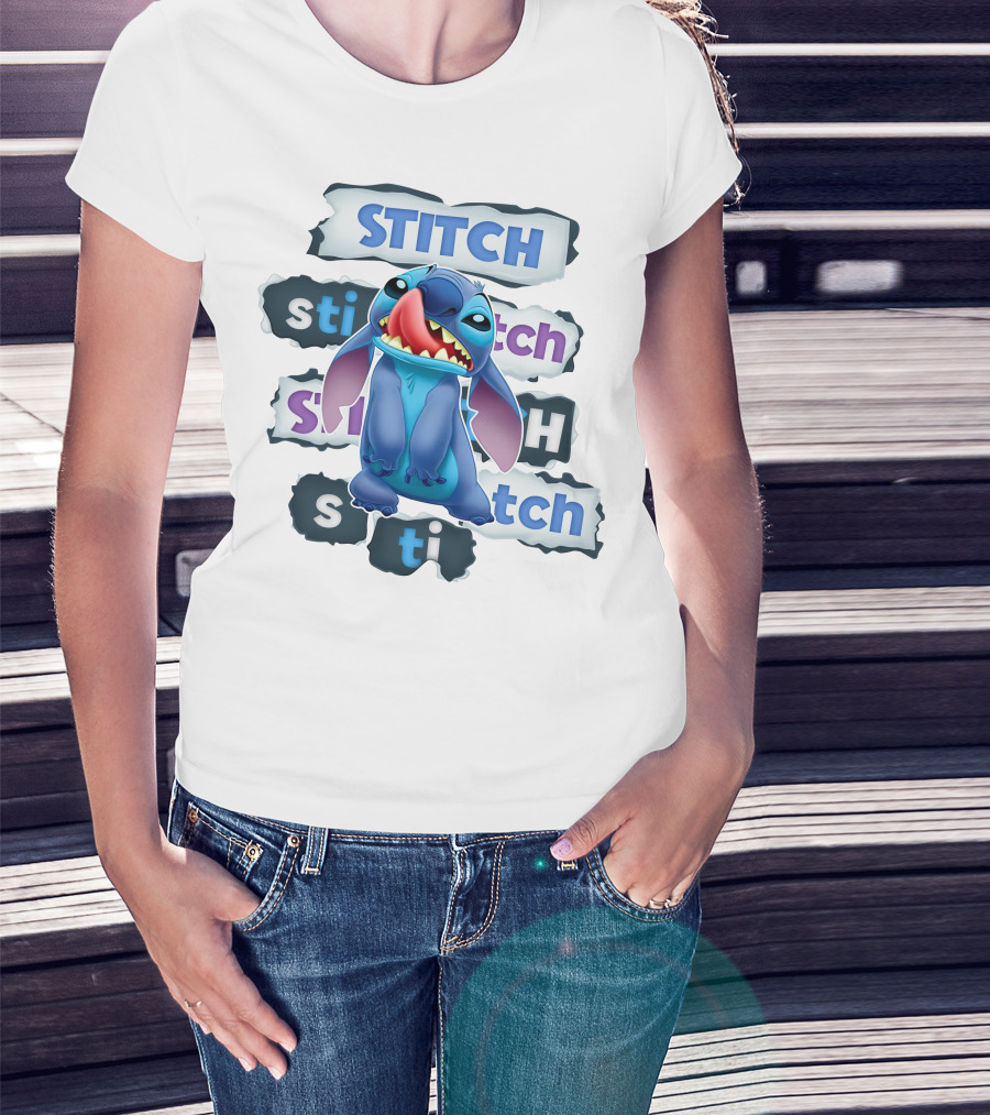 Stitch Blue Alien Character Multiple Text Styles T-Shirt